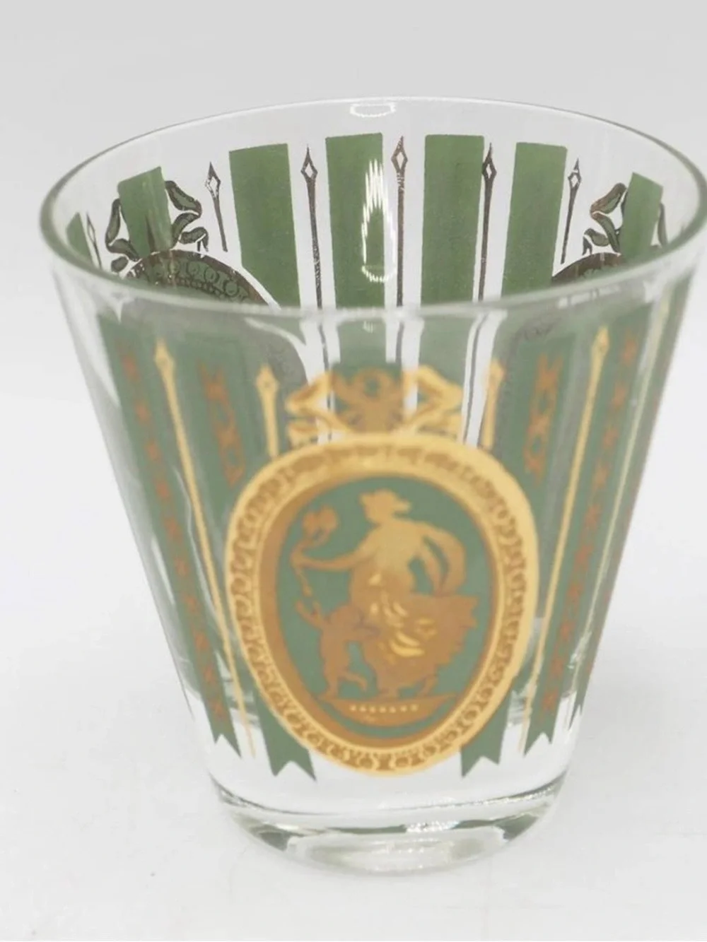 CERA Lot of 6 Athena & Cupid Green & Gold Double Shot Glasses
